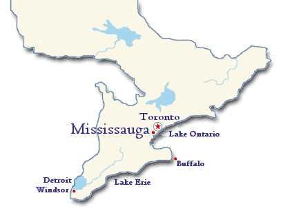 Map of Mississauga and surrounding areas