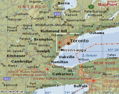 Map of Toronto and Mississauga and Surrounding areas